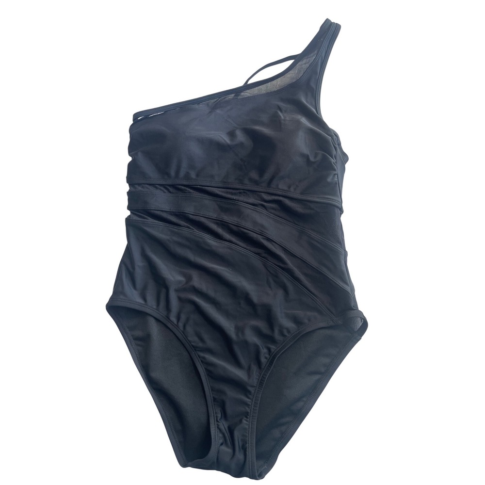 BCA Asymmetrical Black Sheer One Piece Swimsuit Women's Size Small